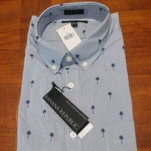 Men's Banana Republic Tech Stretch Cotton Shirt  Slim Flex Fit Large Blue/White